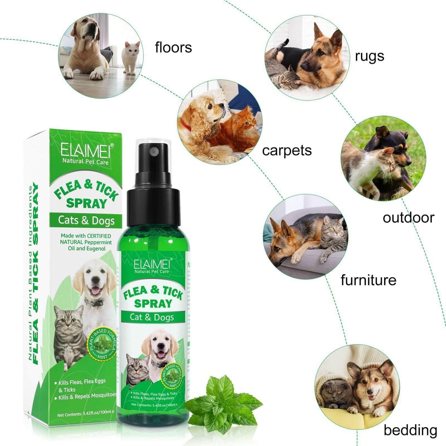 Natural Flea Tick Spray - Plant - Based Pet Parasite Treatment for Dogs & Cats - PawsiFypets