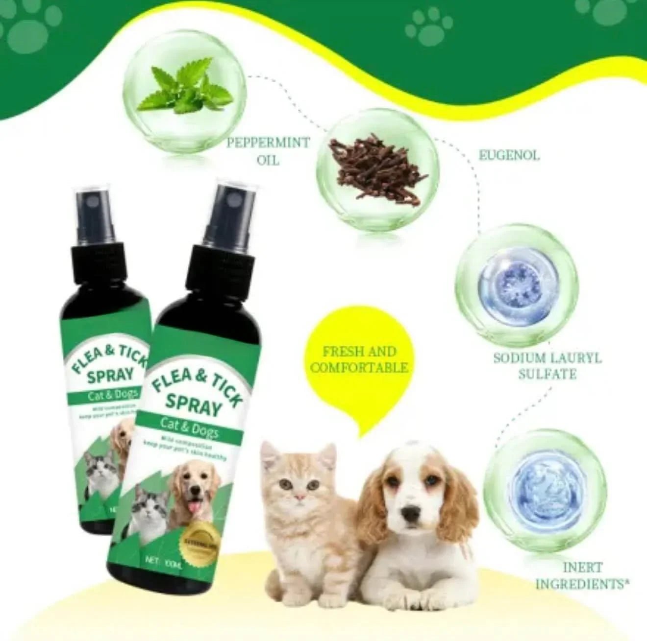 Natural Flea Tick Spray - Plant - Based Pet Parasite Treatment for Dogs & Cats - PawsiFypets