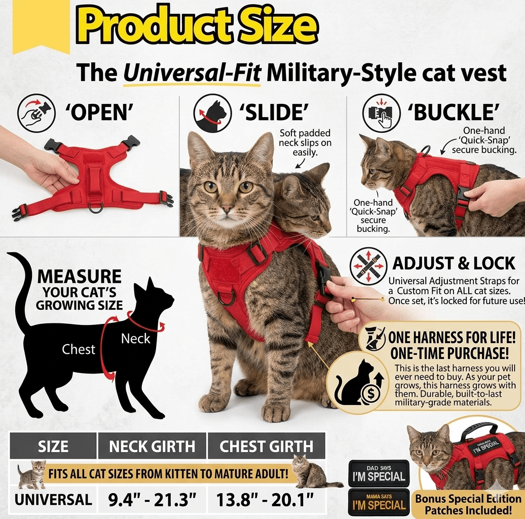 Pawsify™ Escape - Proof Adventure Tactical Cat Harness & Leash and patches Set with Handle - PawsiFypets