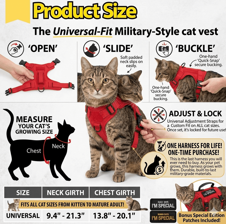 Pawsify™ Escape - Proof Adventure Tactical Cat Harness & Leash and patches Set with Handle - PawsiFypets