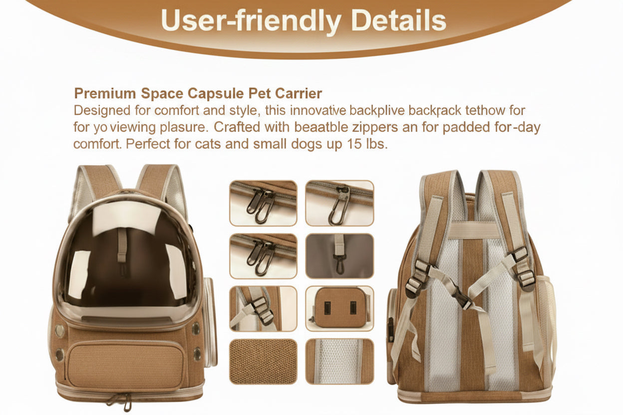 Backpack with helmet design and multiple view icons on a light green background Pawsifypets 