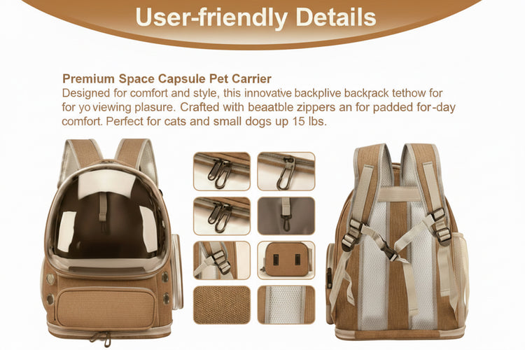 Backpack with helmet design and multiple view icons on a light green background Pawsifypets 