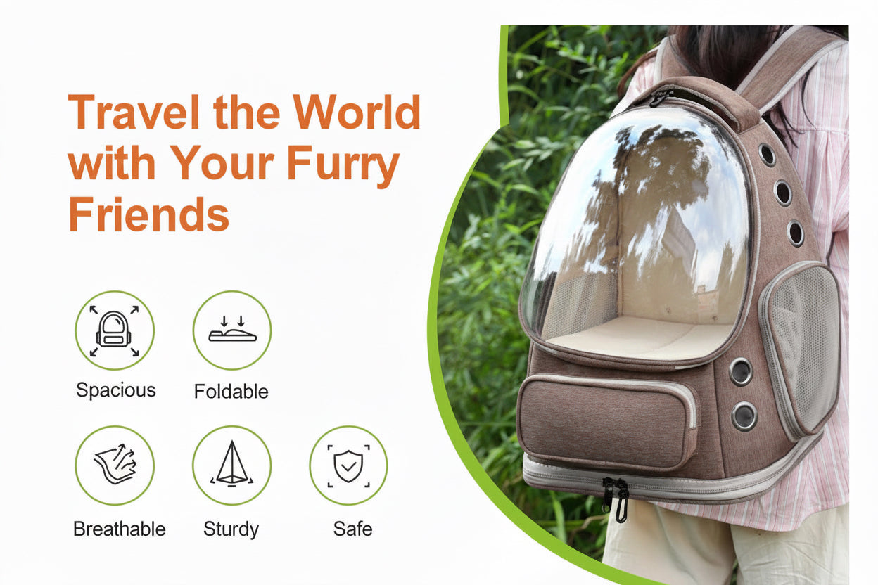 Pet backpack carrier with transparent front, held by a person outdoors, pawsifypets