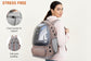 Person wearing a pet carrier backpack with features highlighted on a white background Pawsifypets 