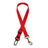 Red adjustable dog car seat belt with metal buckle and swivel clip for pet safety