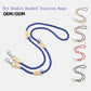 Double-headed rope dog leash with leather accents in multiple colors on white background.