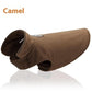 Camel brown reversible dog winter coat with fleece fabric for small to large dogs
