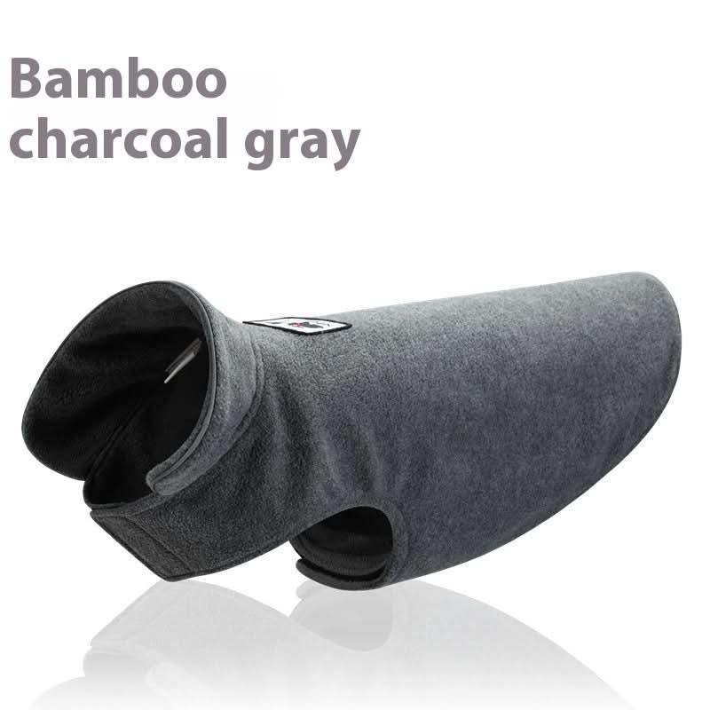 Reversible bamboo charcoal gray winter dog coat with soft fleece texture