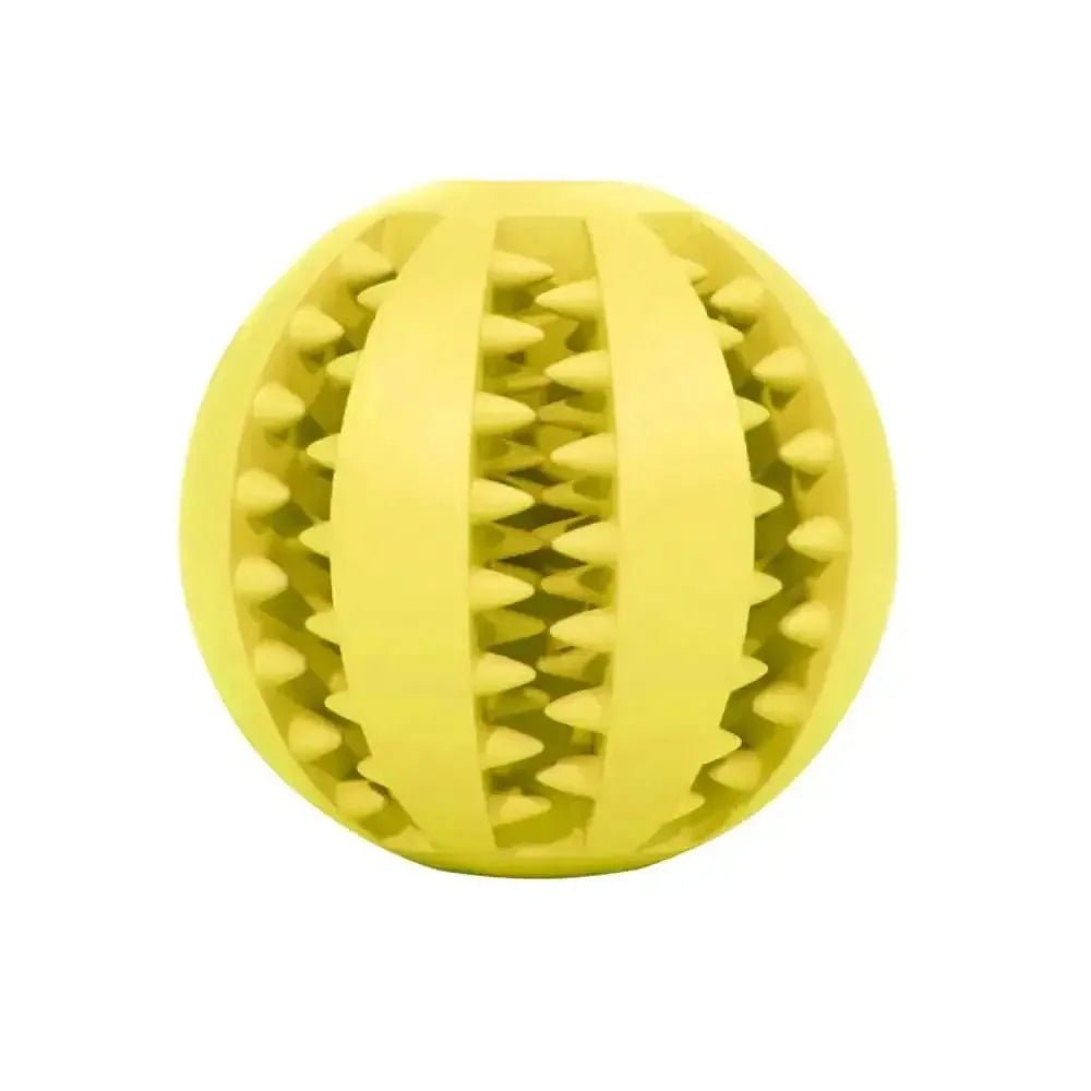 Yellow silicone pet toy ball with textured grooves for interactive dog play
