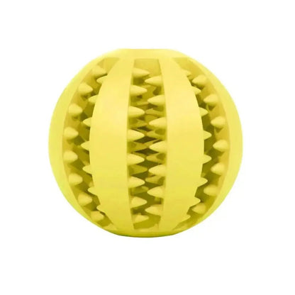 Yellow silicone pet toy ball with textured grooves for interactive dog play