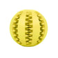 Yellow silicone pet toy ball with textured grooves for interactive dog play
