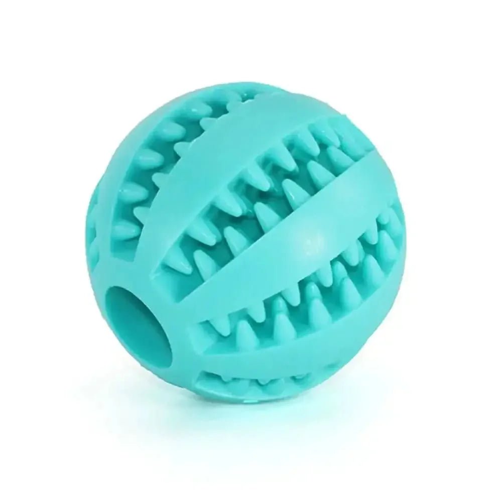 Turquoise silicone pet toy ball with textured surface for chewing and interactive play