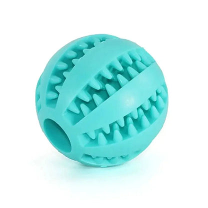 Turquoise silicone pet toy ball with textured surface for chewing and interactive play