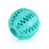 Turquoise silicone pet toy ball with textured surface for chewing and interactive play