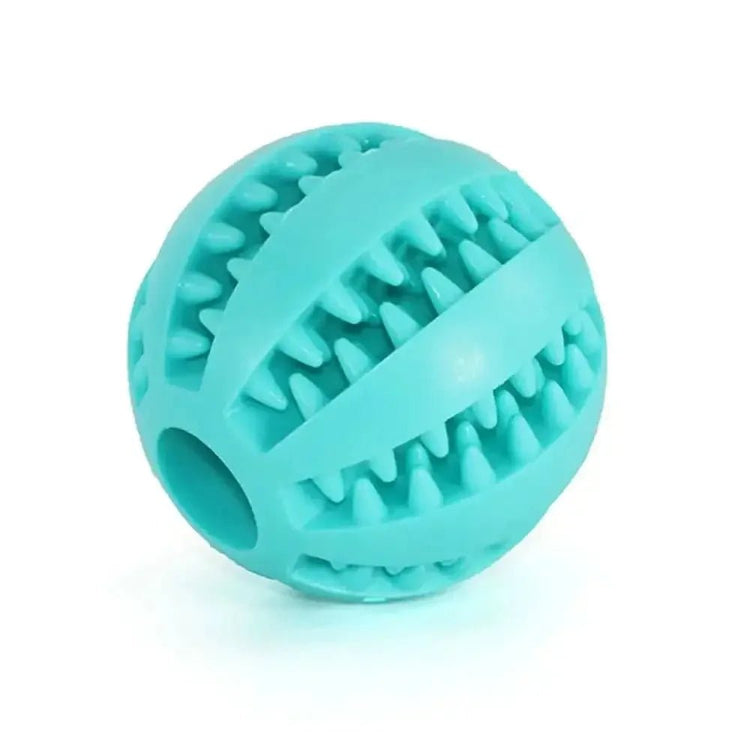 Turquoise silicone pet toy ball with textured surface for chewing and interactive play