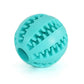 Turquoise silicone pet toy ball with textured surface for chewing and interactive play