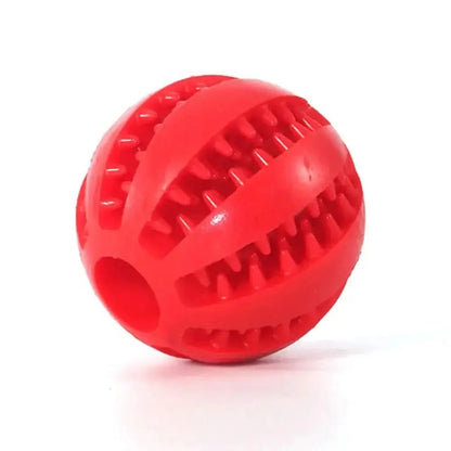 Red silicone pet toy ball with textured grooves for interactive dog play