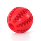 Red silicone pet toy ball with textured grooves for interactive dog play