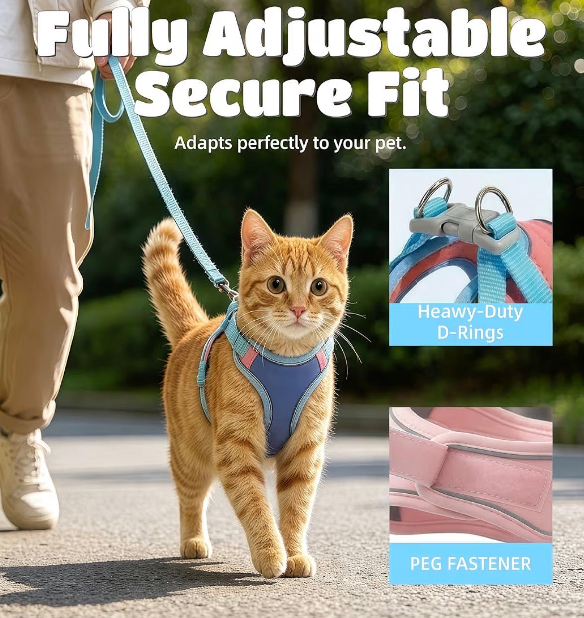 Step-in Escape-Proof Cat Harness Set, Adjustable for Walking for Small Medium Dogs/Cats - PawsiFypets