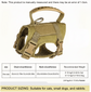 Tan dog harness with size chart on a white background pawsifypets