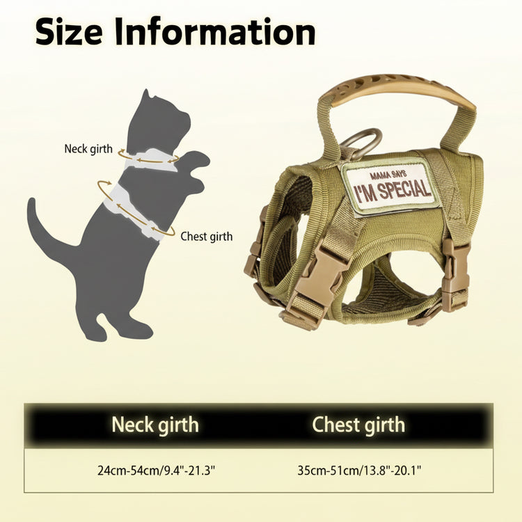 Dog harness with size chart on a white background Pawsifypets 
