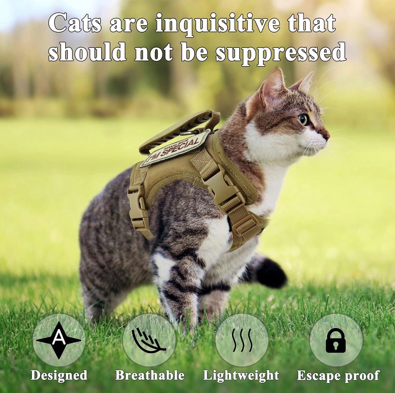 Tactical Cat Harness - Escape Proof Adventure Vest with Handle Adjustable & Reflective - PawsiFypets