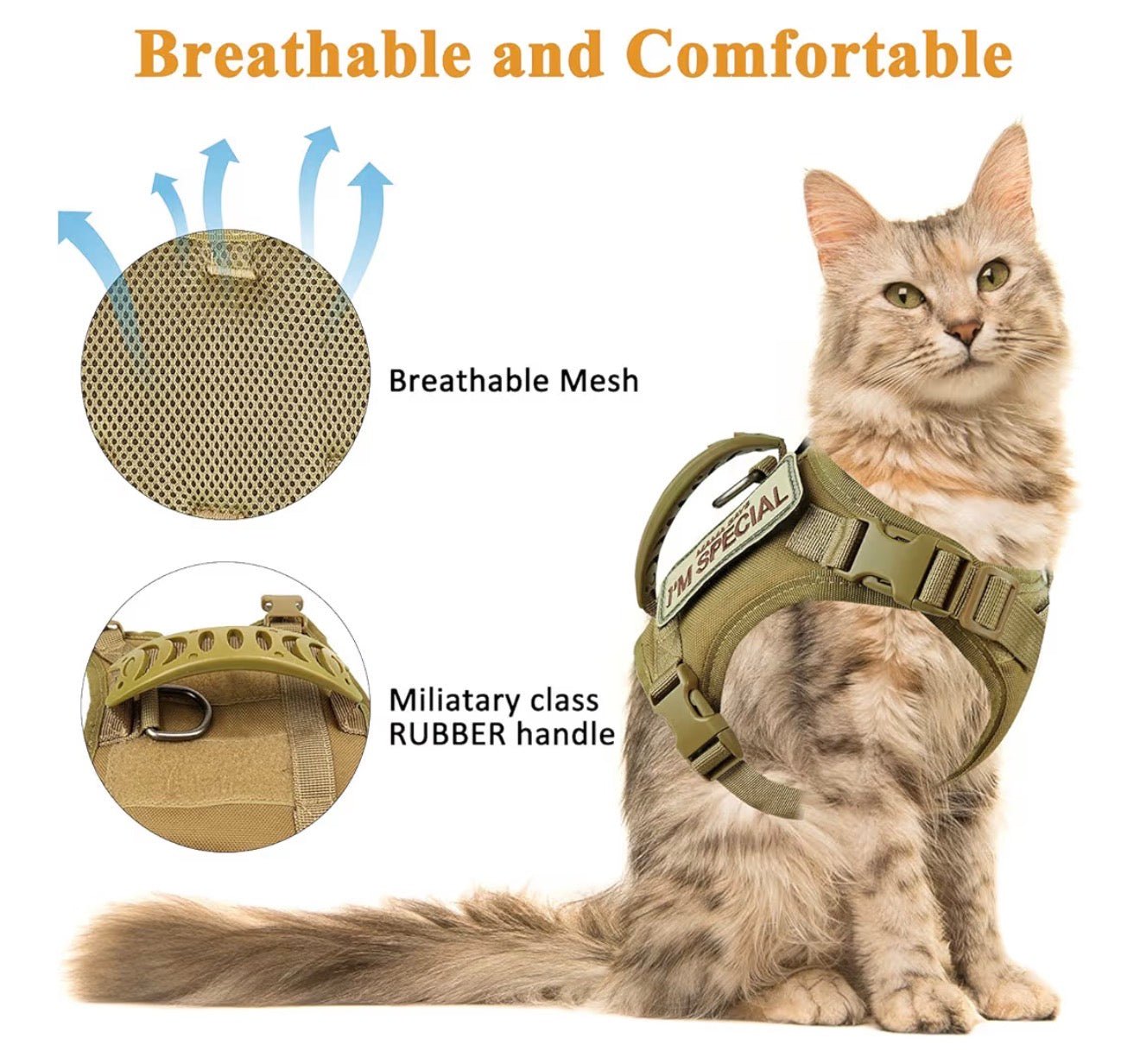 Tactical Cat Harness - Escape Proof Adventure Vest with Handle Adjustable & Reflective - PawsiFypets