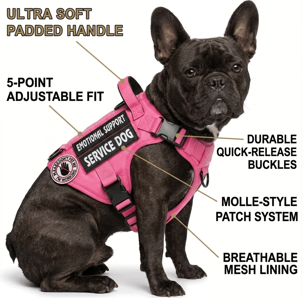 Tactical Service Dog Harness - Escape - Proof Vest with Handle + 4 Patches Included - PawsiFypets
