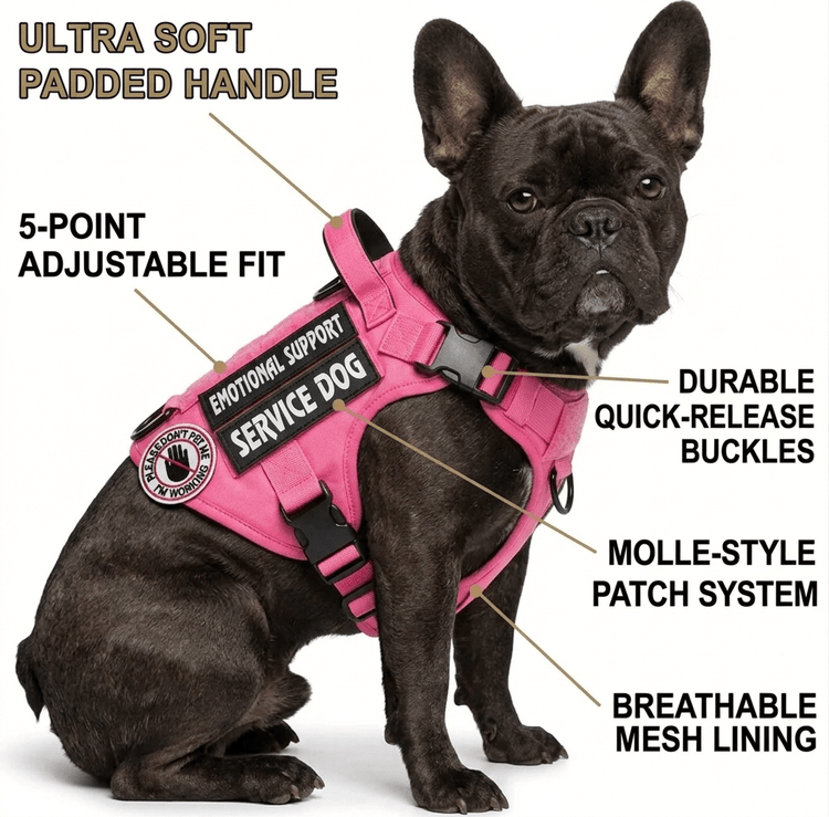 Tactical Service Dog Harness - Escape - Proof Vest with Handle + 4 Patches Included - PawsiFypets