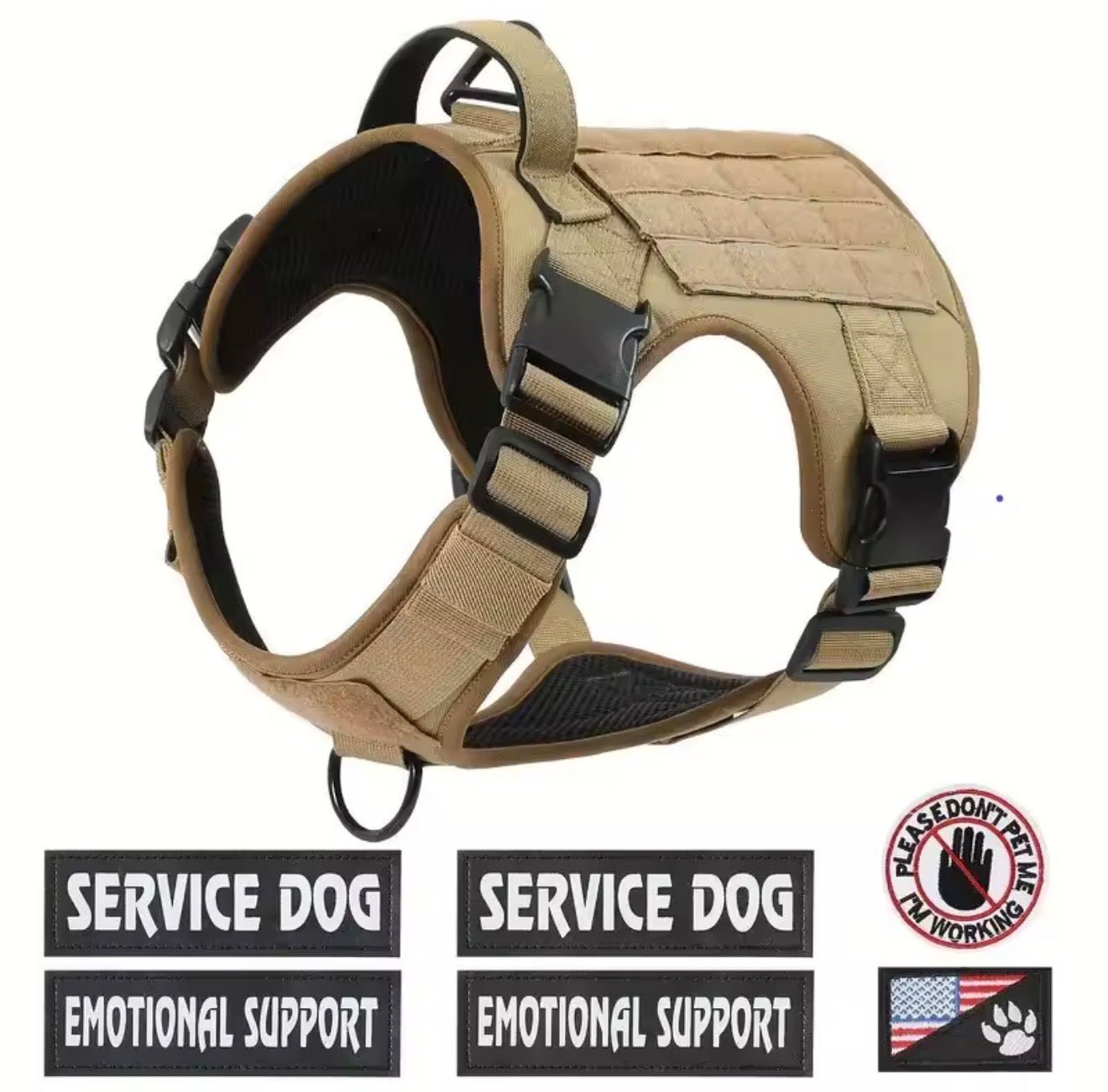Large German Shepherd wearing a Pawsify no-pull tactical harness with a heavy-duty control handle