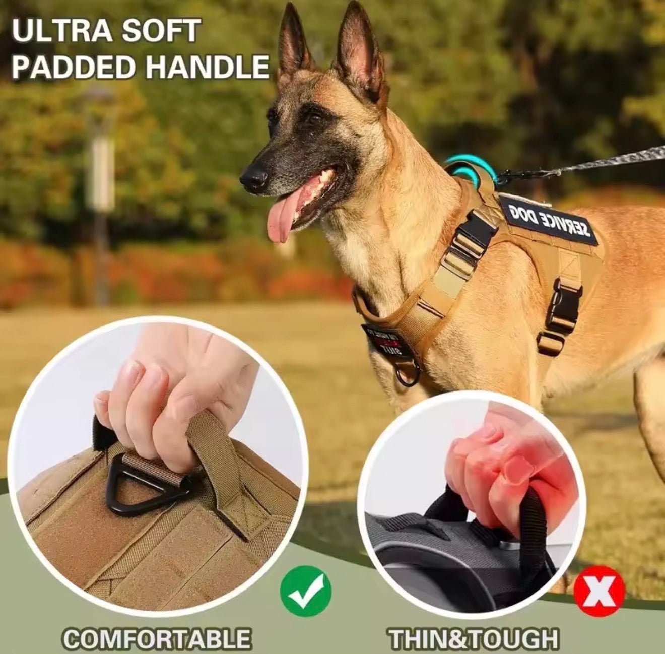 Tactical Service Dog Harness - Escape - Proof Vest with Handle + 4 Patches Included - PawsiFypets