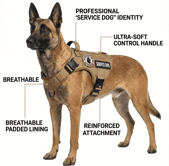 Tactical Service Dog Harness - Escape - Proof Vest with Handle + 4 Patches Included - PawsiFypets