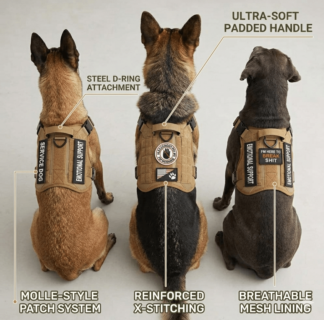 Tactical Service Dog Harness - Escape - Proof Vest with Handle + 4 Patches Included - PawsiFypets