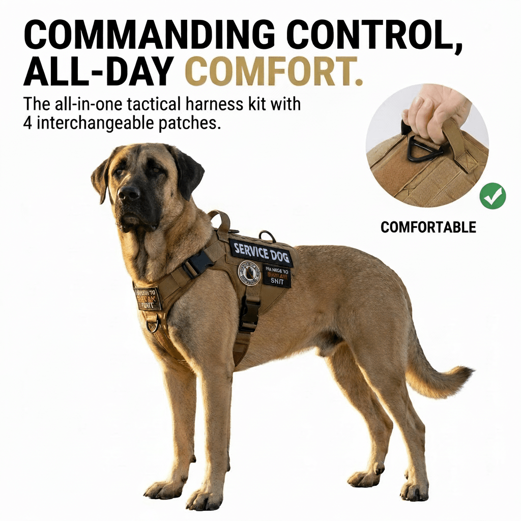 Tactical Service Dog Harness - Escape - Proof Vest with Handle + 4 Patches Included - PawsiFypets