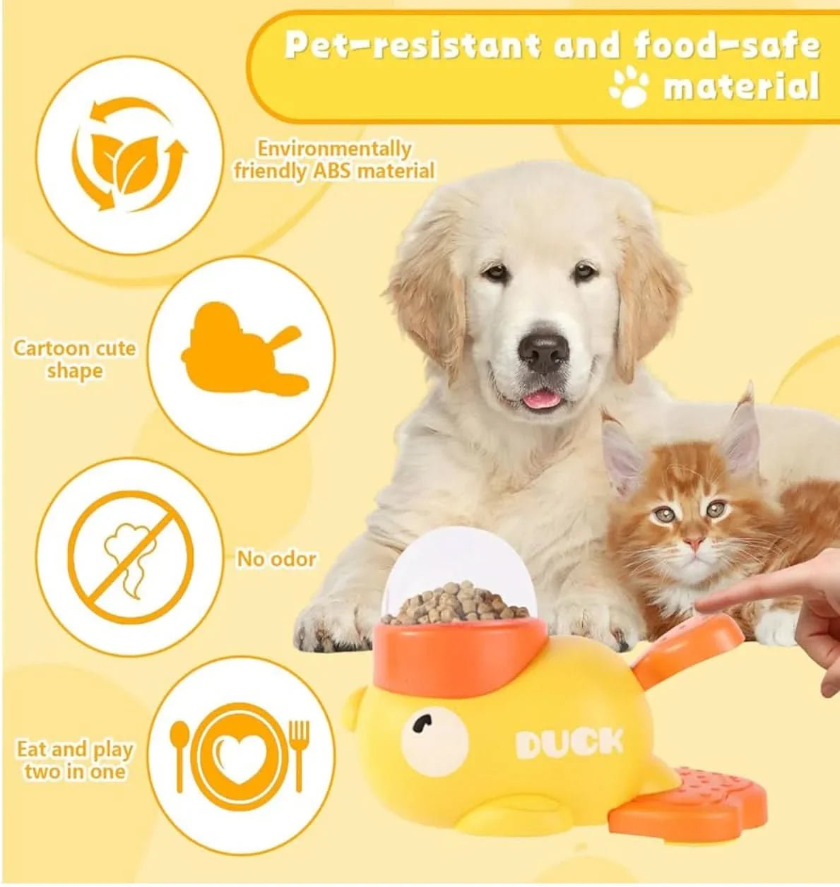 Yellow Duck Dog Treat Dispenser Interactive, Slow - Feed Toy - PawsiFypets