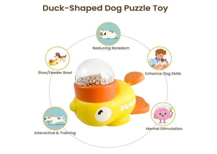 Yellow Duck Dog Treat Dispenser Interactive, Slow - Feed Toy - PawsiFypets